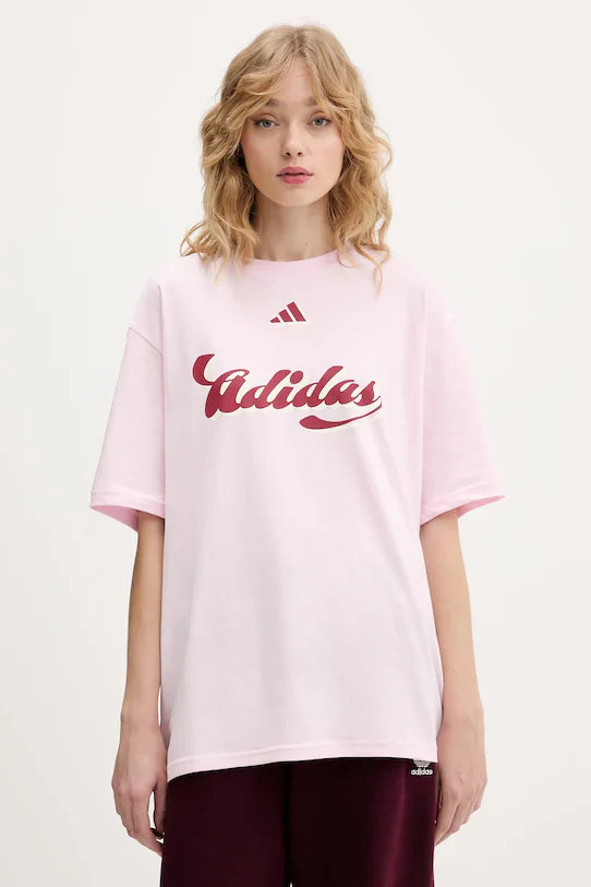 Adidas House Of Tiro, T-Shirt Donna Oversize - Rosa, Nero