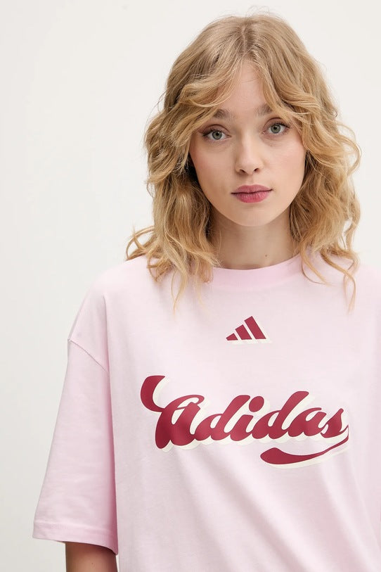 Adidas House Of Tiro, T-Shirt Donna Oversize - Rosa, Nero