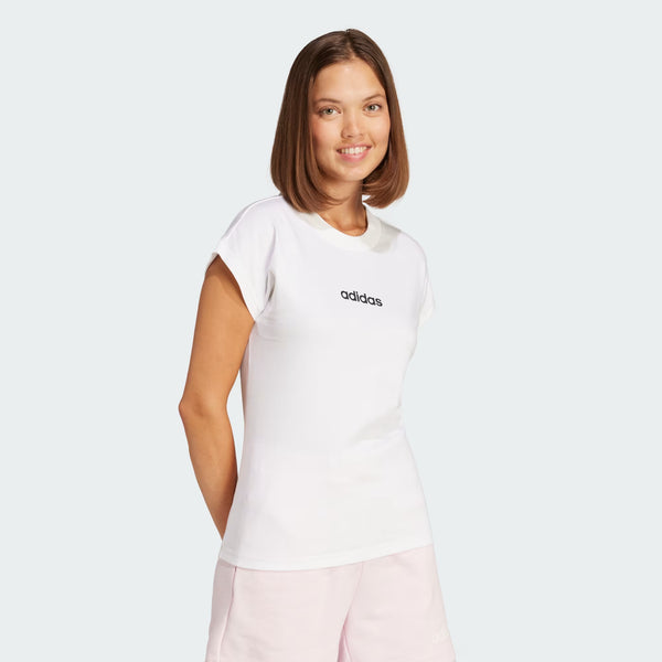 Adidas Essentials Linear Cotton, T-Shirt Donna - Bianco, Celeste, Rosa
