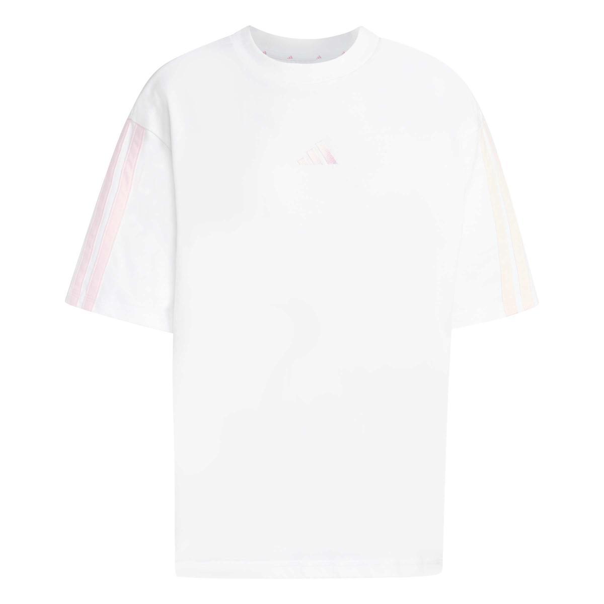 Adidas Essentials 3-Stripes, T-Shirt Donna Oversize - Bianco, Grigio/Rosa