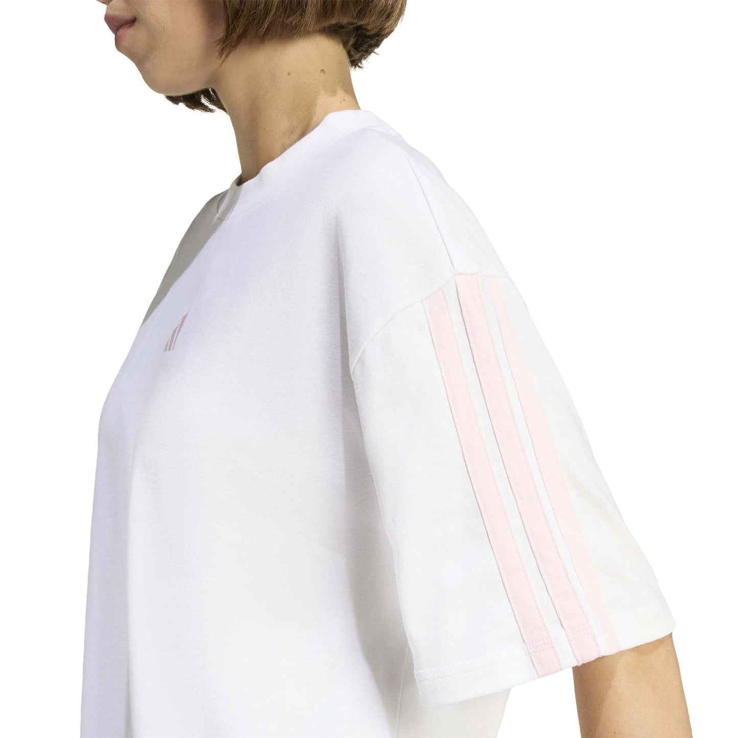 Adidas Essentials 3-Stripes, T-Shirt Donna Oversize - Bianco, Grigio/Rosa