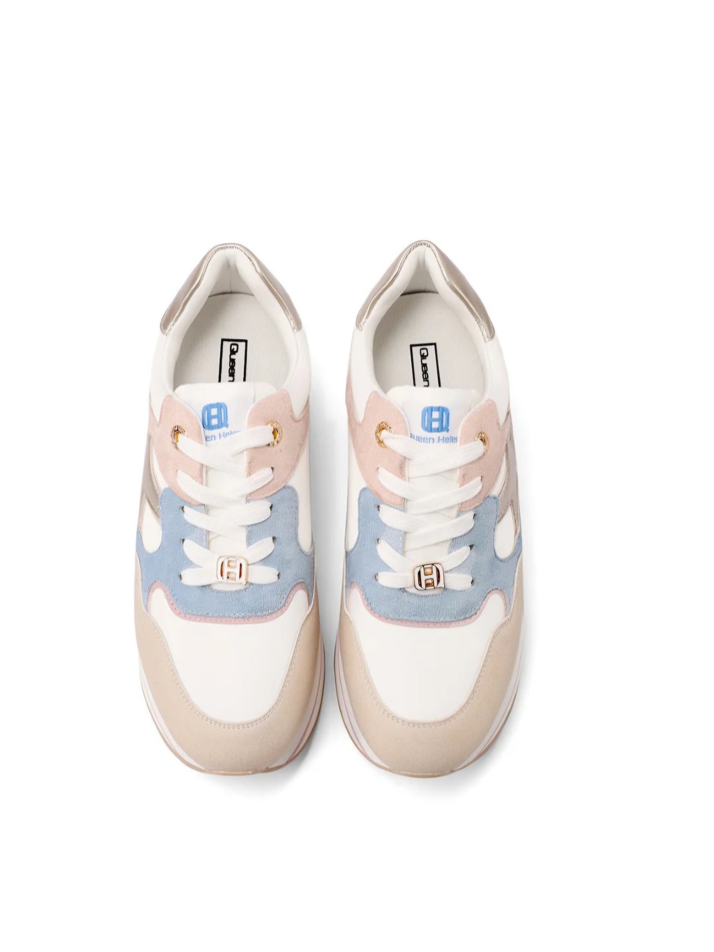 QUEEN HELENA X34-25, Sneaker Donna Platform Con Dettagli Grafici - Beige/Rosa, Bianco/Oro, Beige