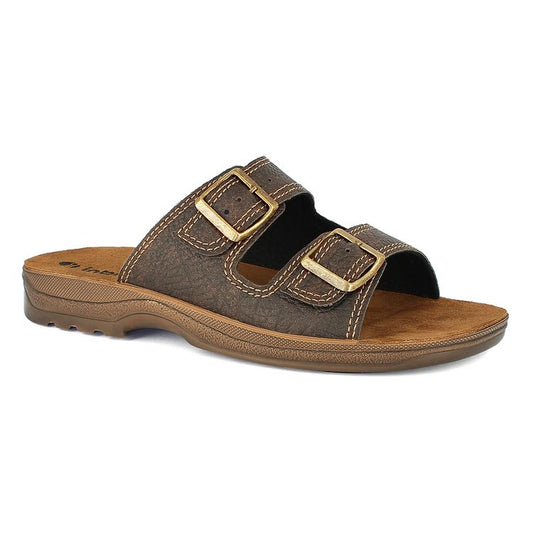 Inblu TG01, Ciabatte Uomo Con Doppia Fascia e Plantare In Vera Pelle - Fondente