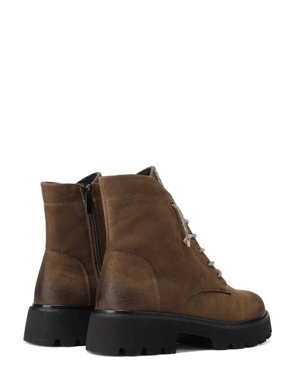 Queen Helena X31-54, Stivaletti Scamosciati Da Donna Stringati con Brillantini - Khaki