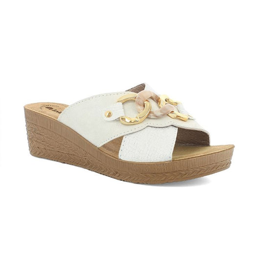 Inblu GO16 Ciabatte Donna Con Zeppa e Catena Bicolore - Bianco