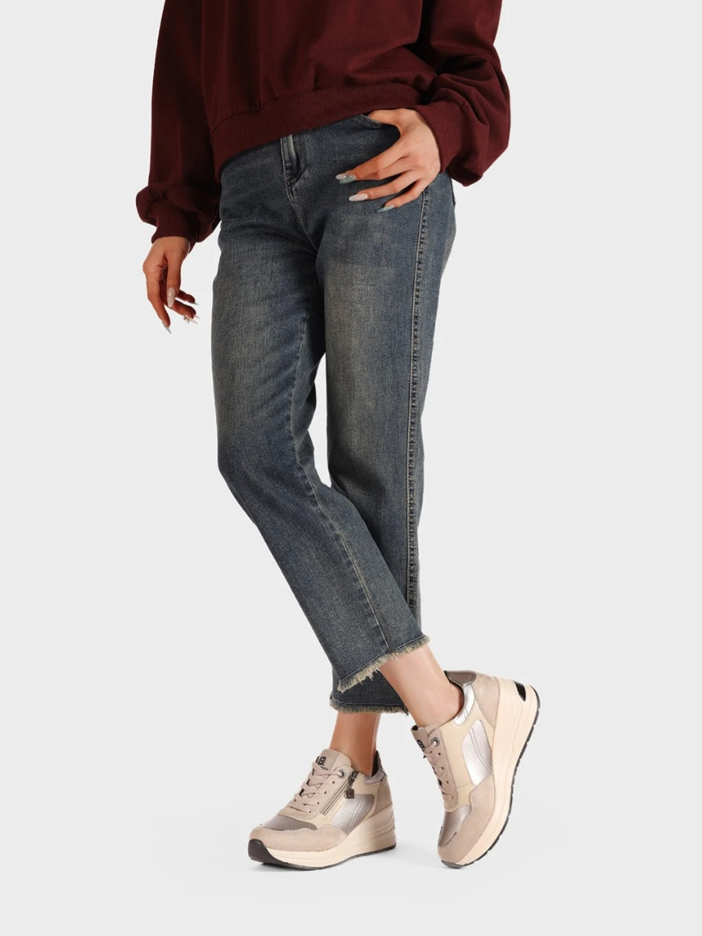 QUEEN HELENA (X33-29), Sneaker Donna Con Zeppa e Zip Laterale - Khaki