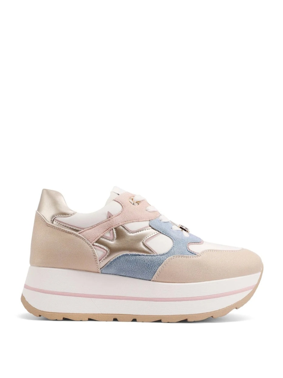 QUEEN HELENA X34-25, Sneaker Donna Platform Con Dettagli Grafici - Beige/Rosa, Bianco/Oro, Beige