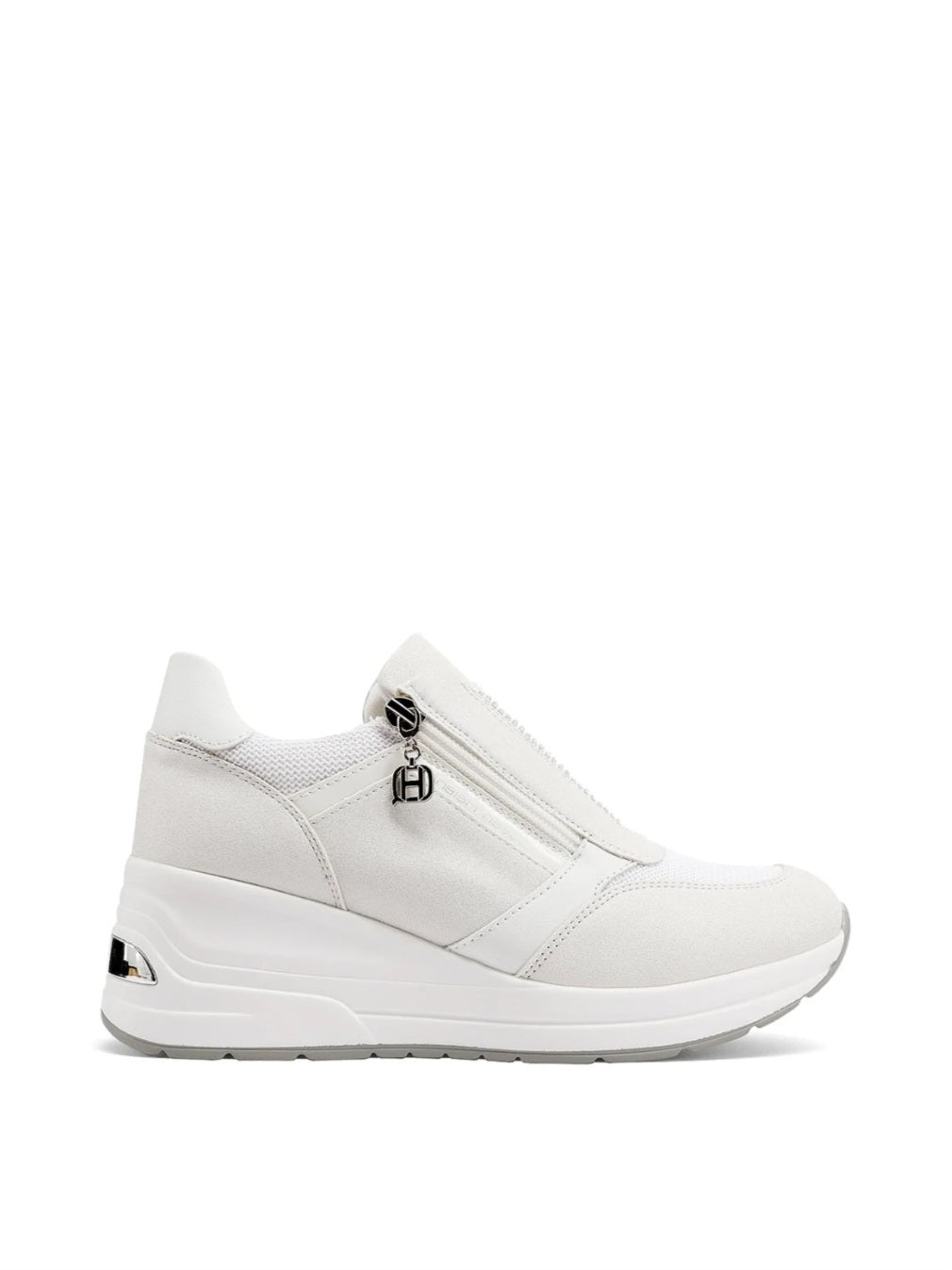 QUEEN HELENA X34-37, Sneaker Donna Con Zip Laterale e Brillantini - Bianco, Beige