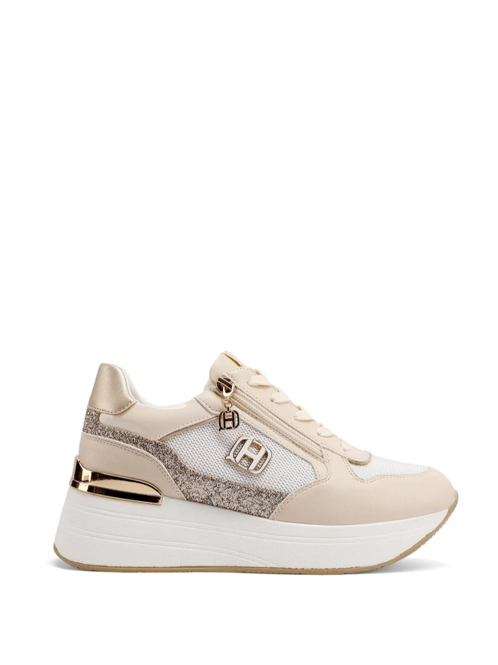 QUEEN HELENA X34-24, Sneaker Donna Con Zip Laterale e Logo - Beige