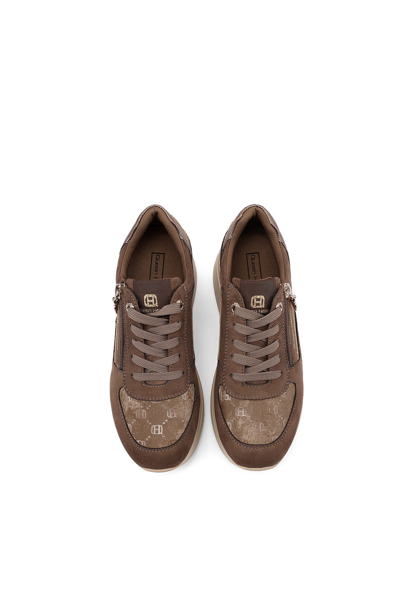 QUEEN HELENA X35-25, Sneaker Donna Platform Taupe Con Zip Laterale - Marrone, Nero