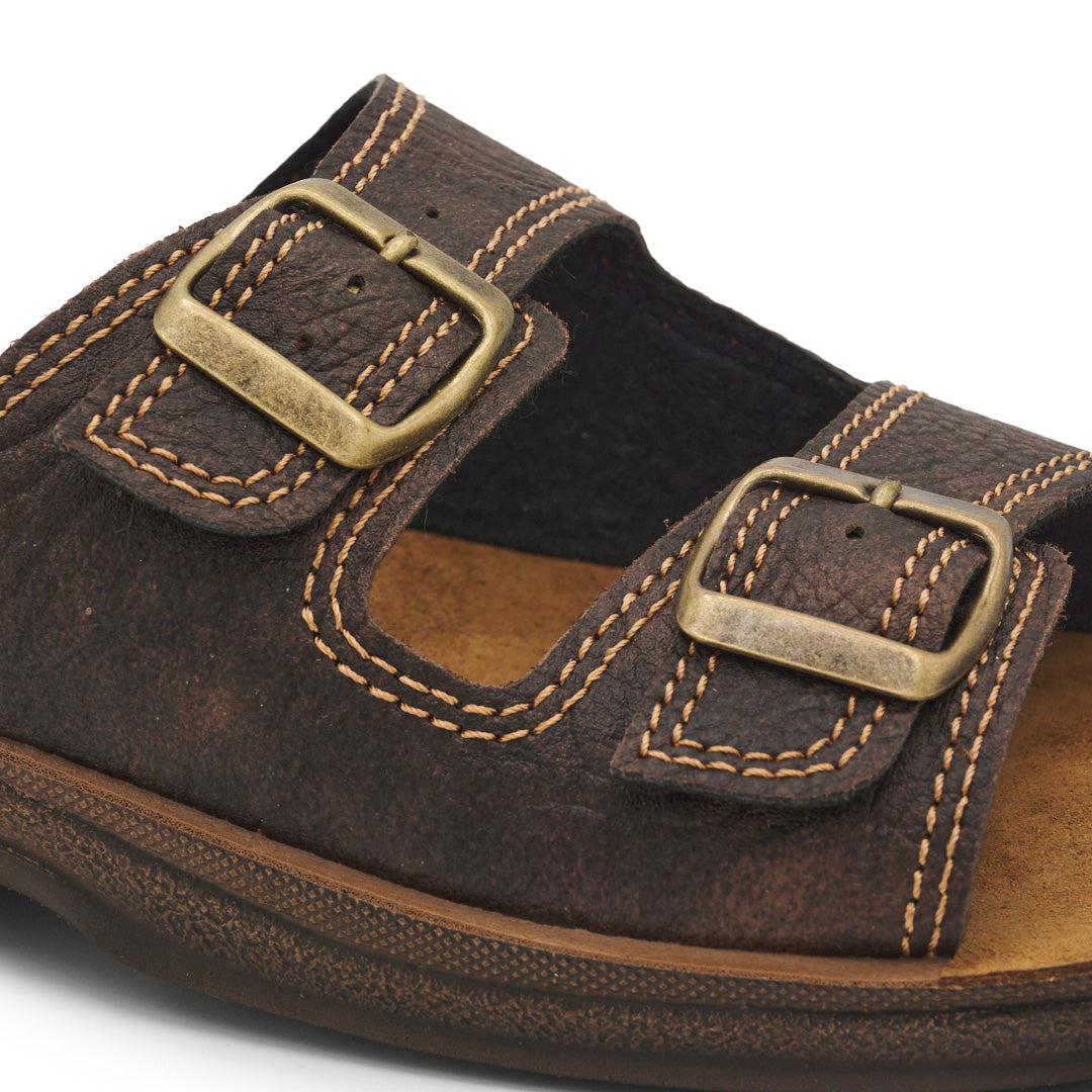 Inblu TG01, Ciabatte Uomo Con Doppia Fascia e Plantare In Vera Pelle - Fondente