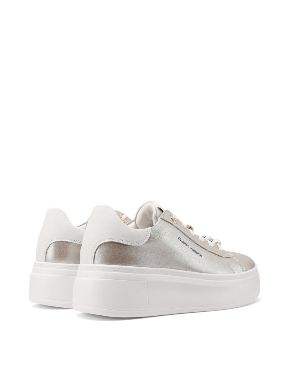 QUEEN HELENA X34-13, Sneaker Minimal Donna Con Dettagli Gioiello - Argento, Bianco/Rosa