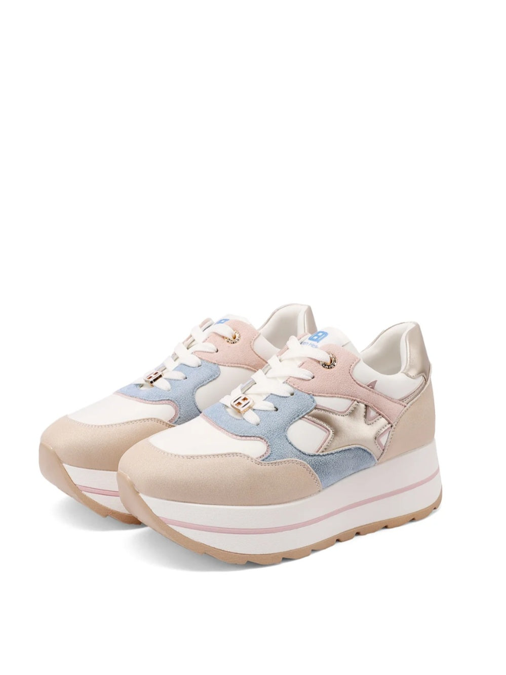 QUEEN HELENA X34-25, Sneaker Donna Platform Con Dettagli Grafici - Beige/Rosa, Bianco/Oro, Beige