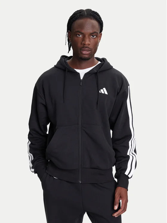 Adidas Essentials 3-Stripes, Felpa Con Zip Uomo - Nero