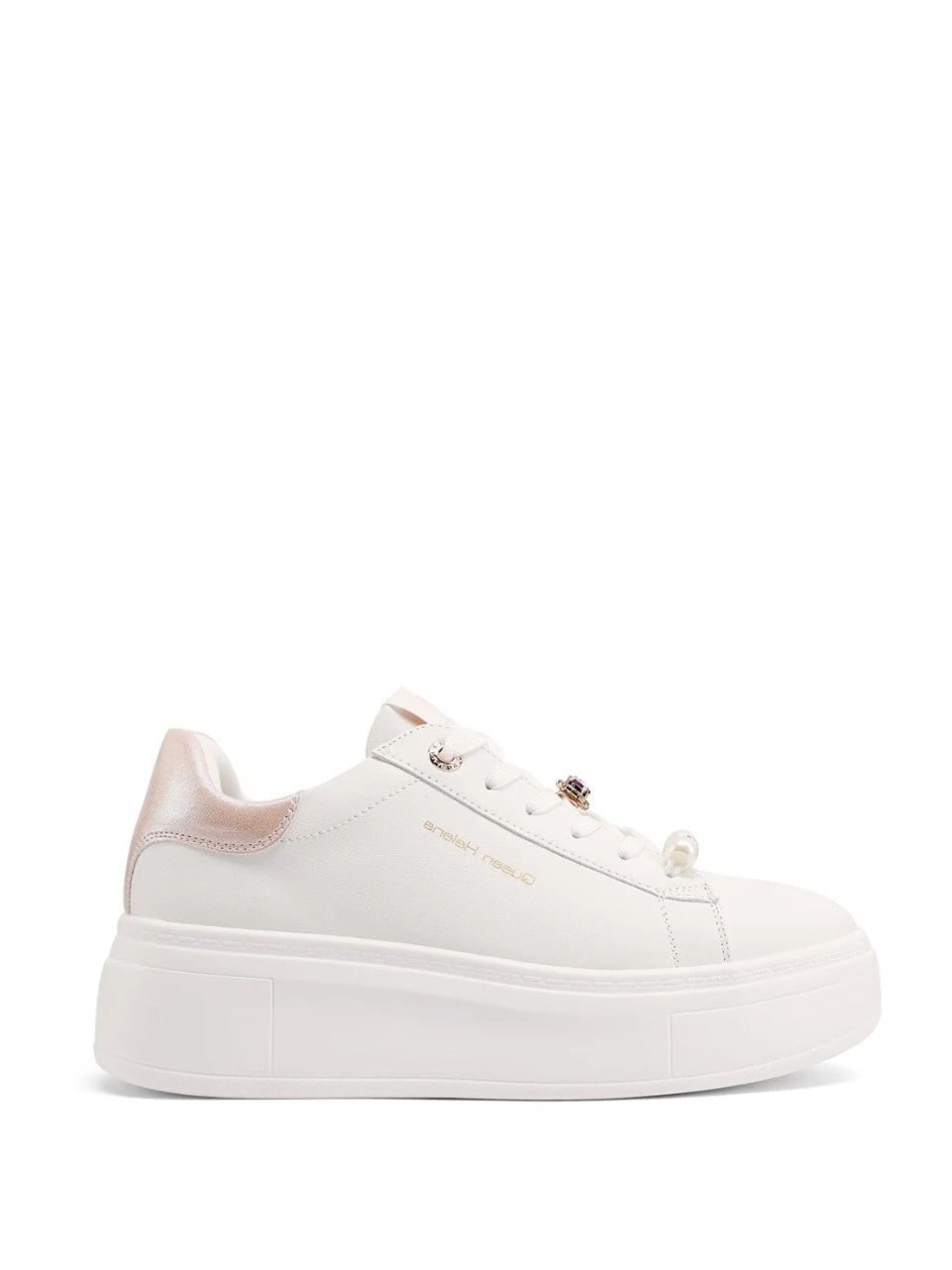 QUEEN HELENA X34-13, Sneaker Minimal Donna Con Dettagli Gioiello - Argento, Bianco/Rosa