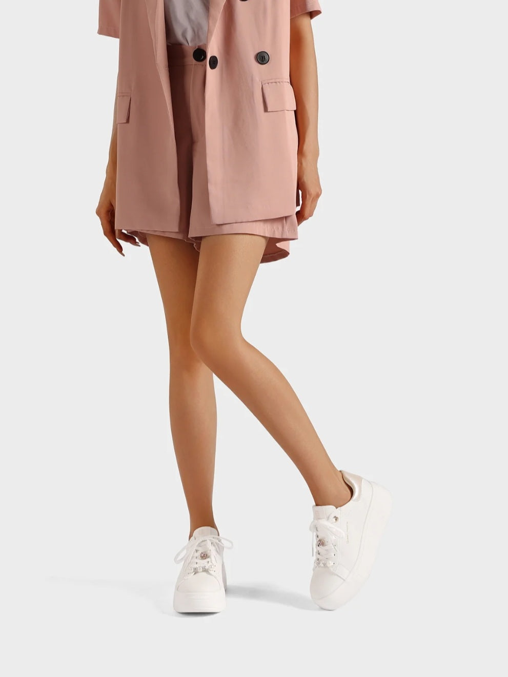 QUEEN HELENA X34-13, Sneaker Minimal Donna Con Dettagli Gioiello - Argento, Bianco/Rosa