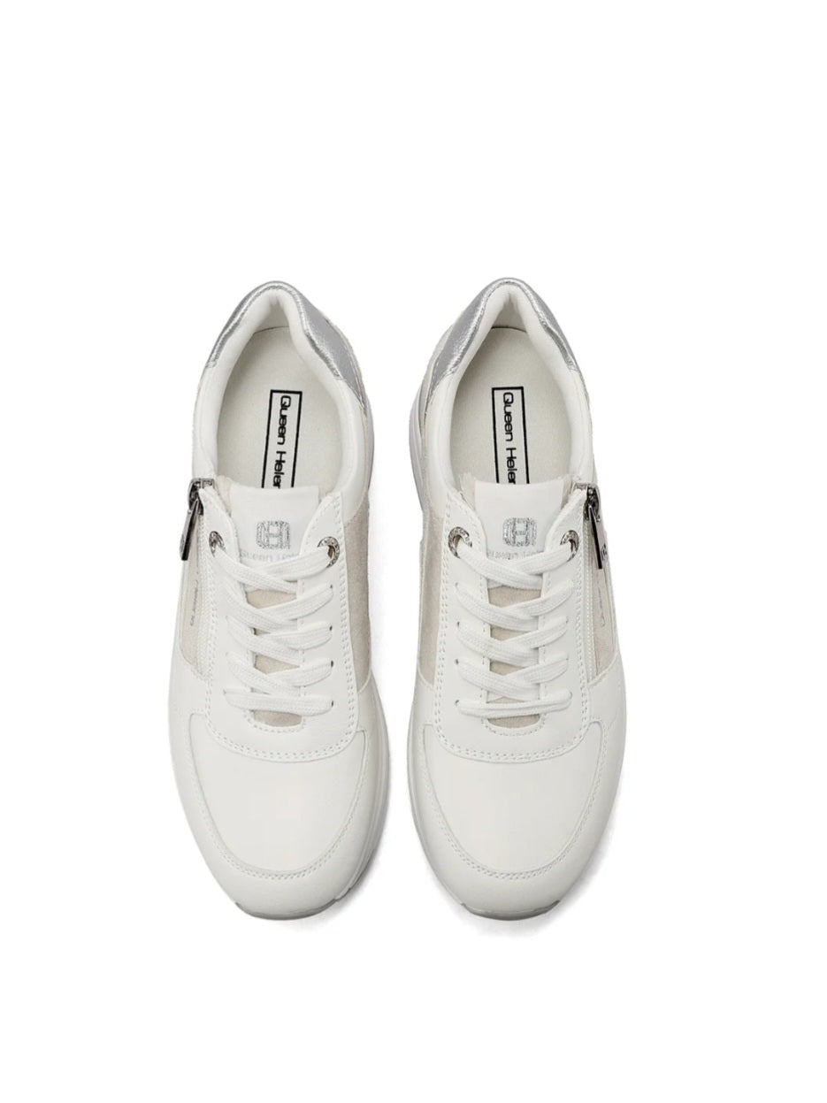 QUEEN HELENA X34-22, Sneaker Donna Platform Con Zip Laterale - Beige, Bianco
