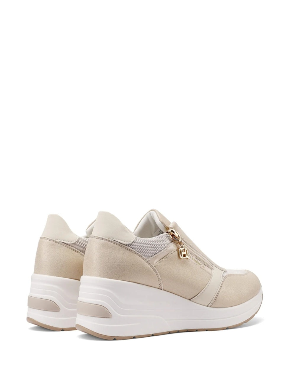 QUEEN HELENA X34-37, Sneaker Donna Con Zip Laterale e Brillantini - Bianco, Beige