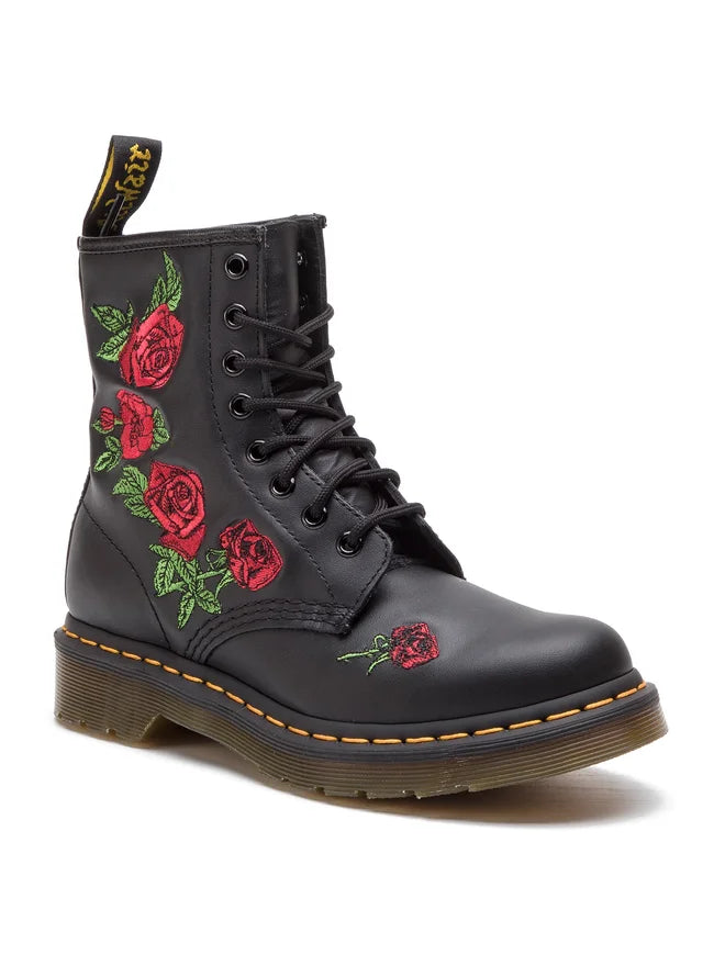 Dr. Martens 1460 Vonda Floral, Anfibi in Pelle Con Fiori - Nero