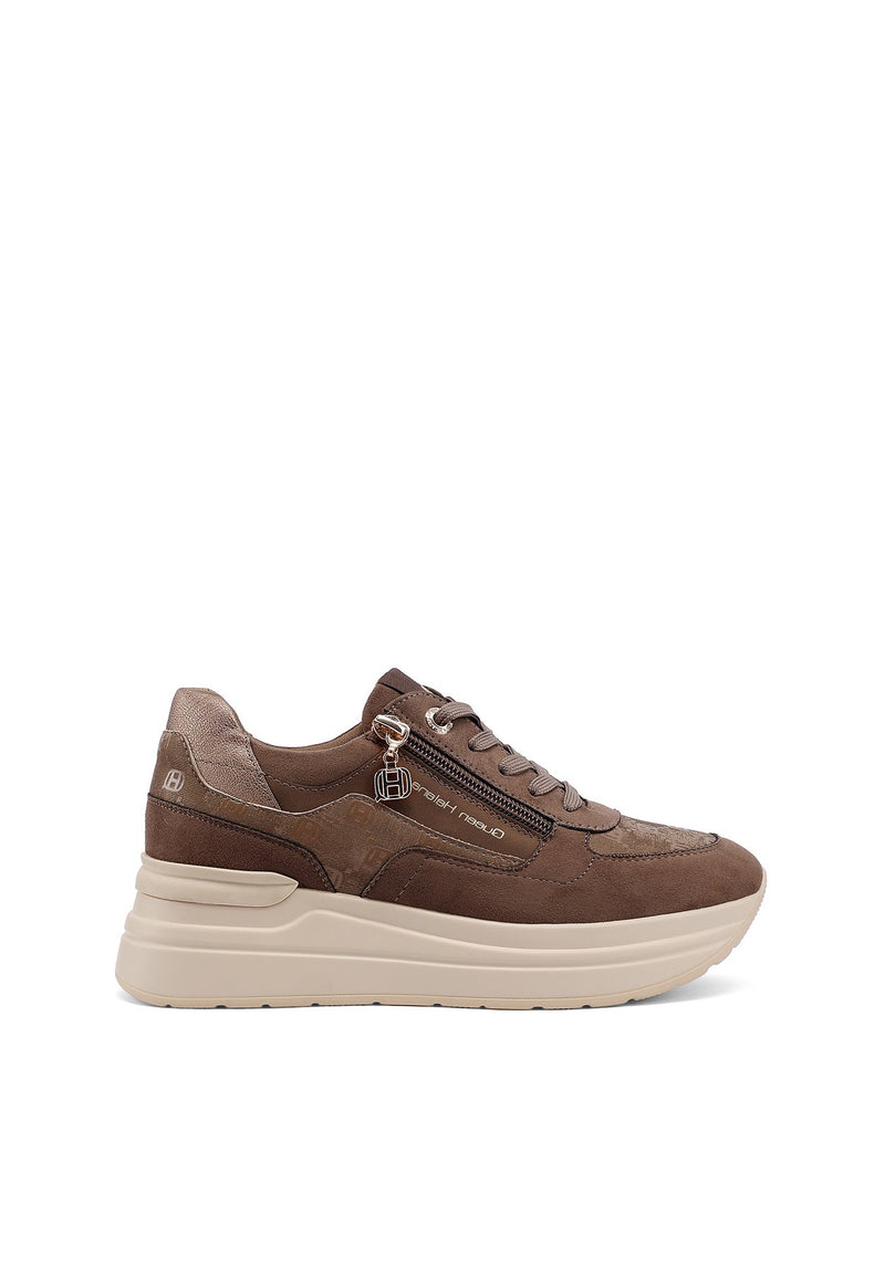 QUEEN HELENA X35-25, Sneaker Donna Platform Taupe Con Zip Laterale - Marrone, Nero