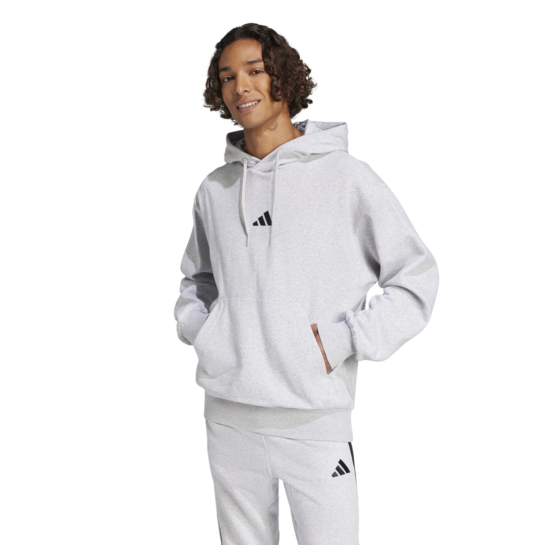 Adidas Feel Cozy, Felpa Con Cappuccio Uomo - Grigio, Bianco