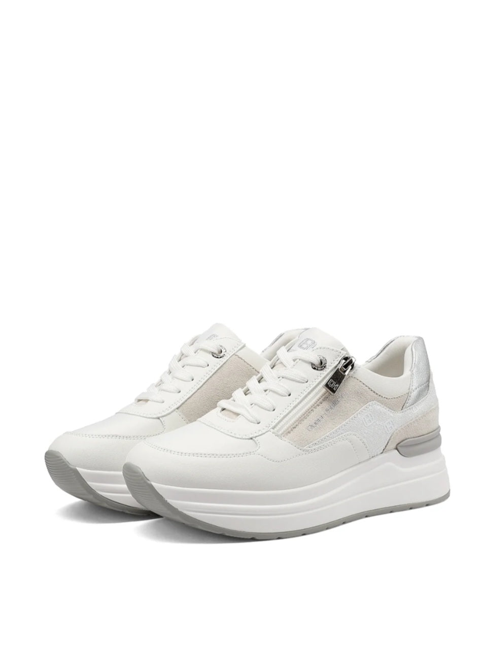 QUEEN HELENA X34-22, Sneaker Donna Platform Con Zip Laterale - Beige, Bianco