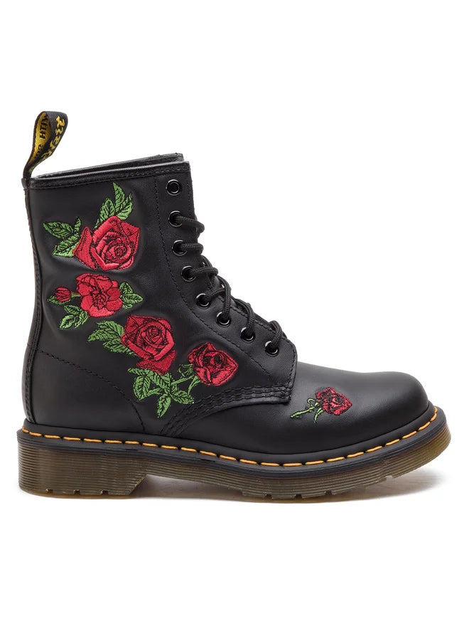 Dr. Martens 1460 Vonda Floral, Anfibi in Pelle Con Fiori - Nero