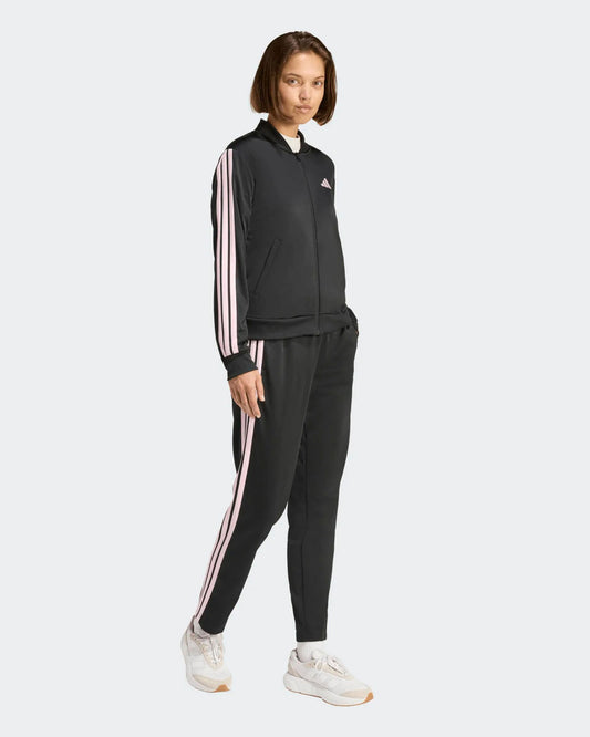 Adidas Essentials 3-Stripes, Tuta Donna Acetata - Nero/Rosa