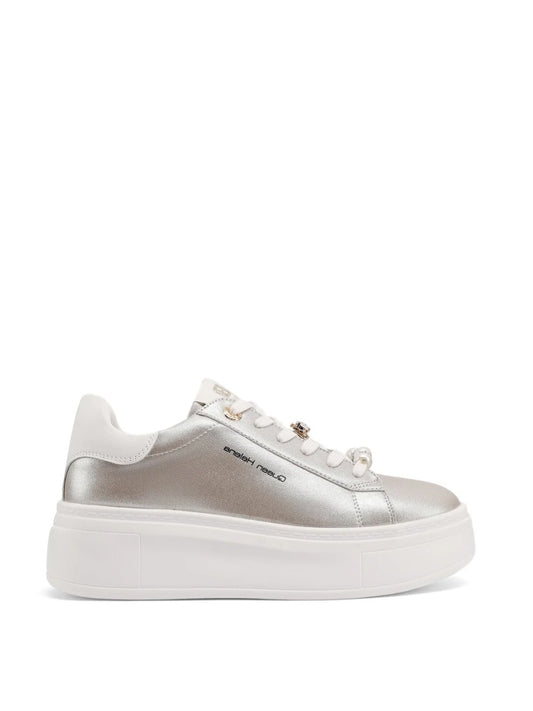 QUEEN HELENA X34-13, Sneaker Minimal Donna Con Dettagli Gioiello - Argento, Bianco/Rosa