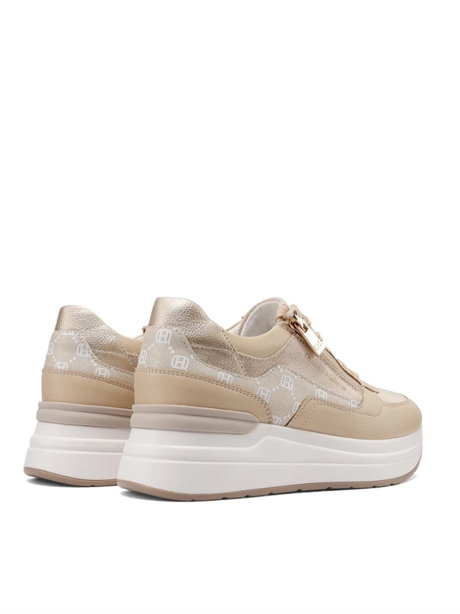 QUEEN HELENA X34-22, Sneaker Donna Platform Con Zip Laterale - Beige, Bianco