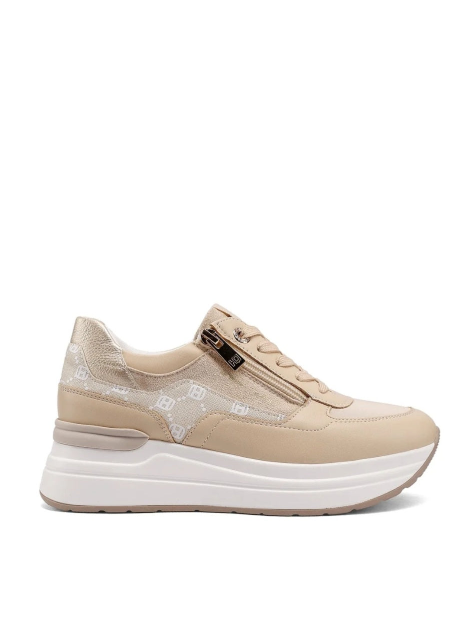 QUEEN HELENA X34-22, Sneaker Donna Platform Con Zip Laterale - Beige, Bianco