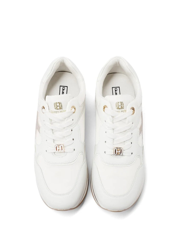 QUEEN HELENA X34-25, Sneaker Donna Platform Con Dettagli Grafici - Beige/Rosa, Bianco/Oro, Beige