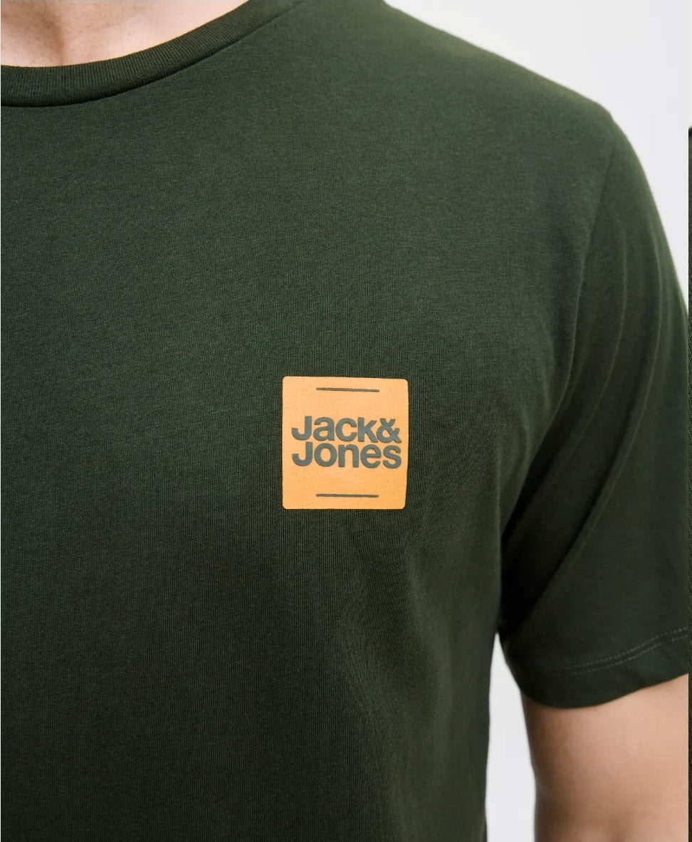 Jack&Jones JJBRANDY TEE SS CREW NECK LN, T-Shirt Uomo - Verde, Navy