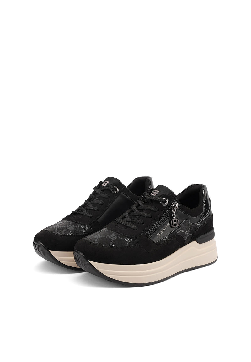 QUEEN HELENA X35-25, Sneaker Donna Platform Taupe Con Zip Laterale - Marrone, Nero