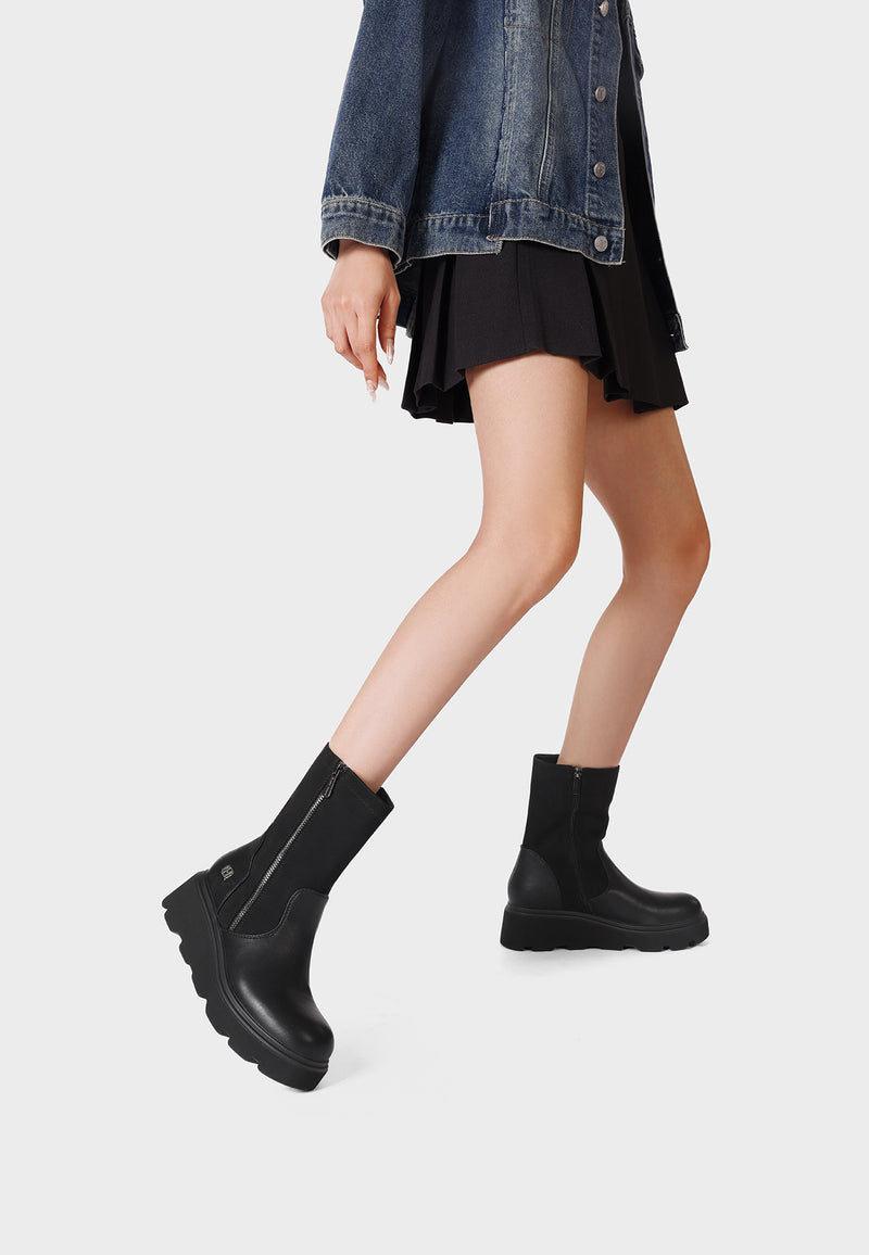 QUEEN HELENA X35-91, Stivaletti Donna Platform Con Suola Carro Armato - Nero