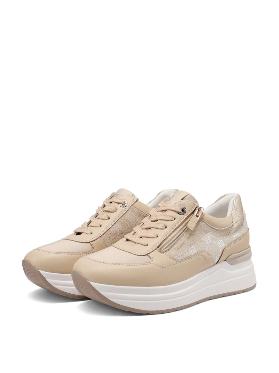 QUEEN HELENA X34-22, Sneaker Donna Platform Con Zip Laterale - Beige, Bianco