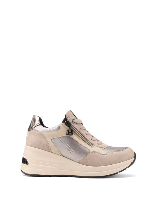 QUEEN HELENA (X33-29), Sneaker Donna Con Zeppa e Zip Laterale - Khaki
