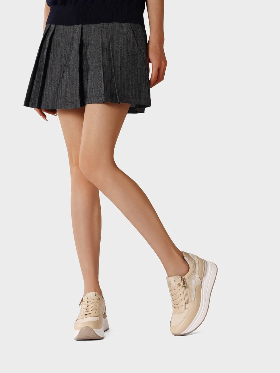 QUEEN HELENA X34-22, Sneaker Donna Platform Con Zip Laterale - Beige, Bianco