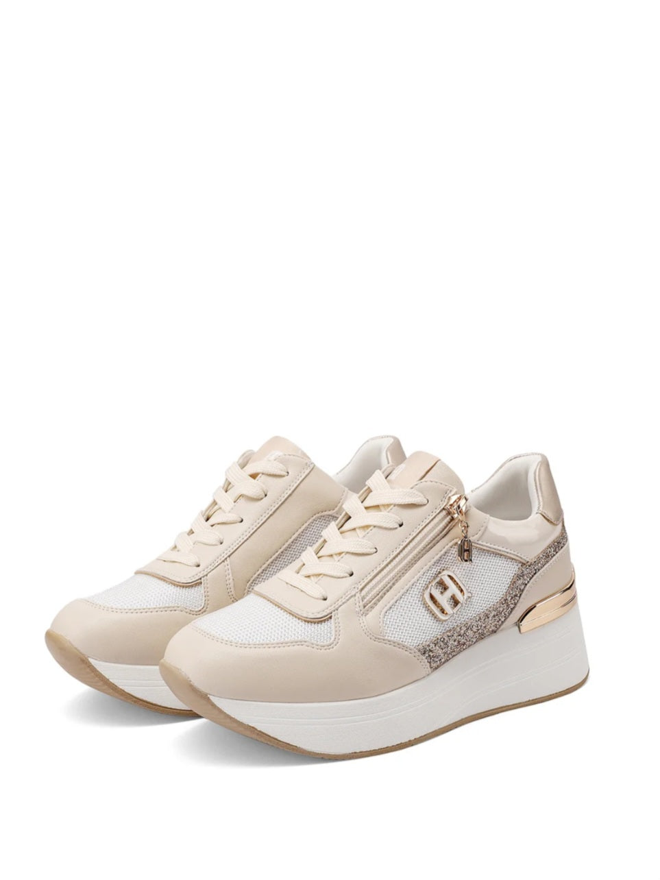 QUEEN HELENA X34-24, Sneaker Donna Con Zip Laterale e Logo - Beige