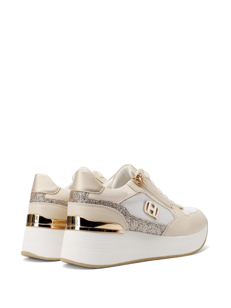 QUEEN HELENA X34-24, Sneaker Donna Con Zip Laterale e Logo - Beige