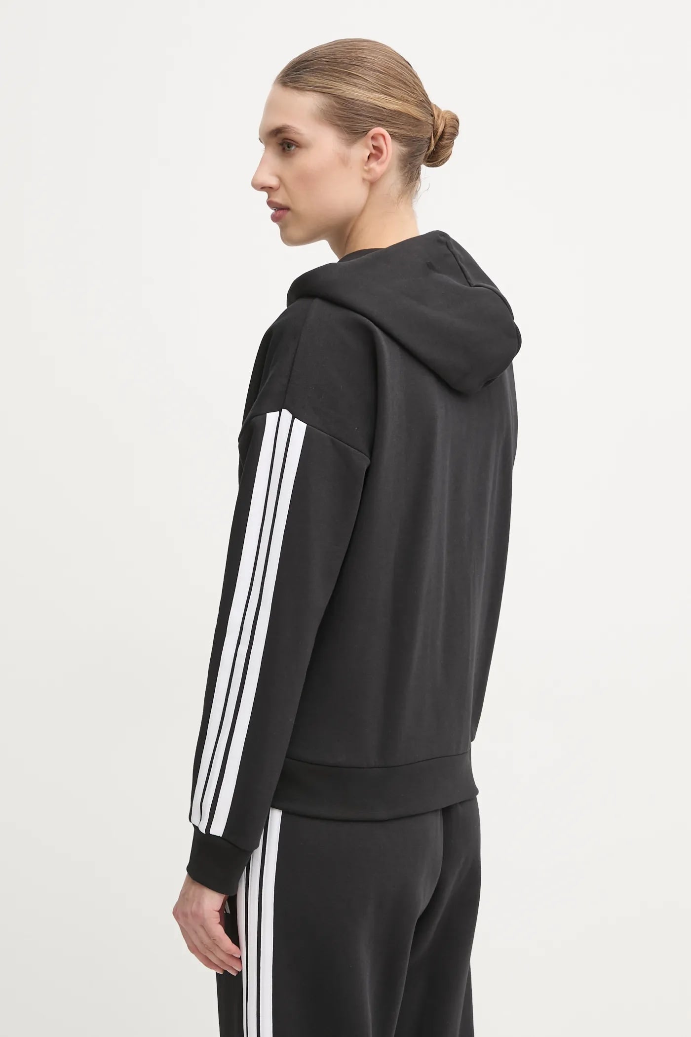 Adidas Essentials 3-Stripes, Felpa Donna Con Cappuccio e Zip - Nero