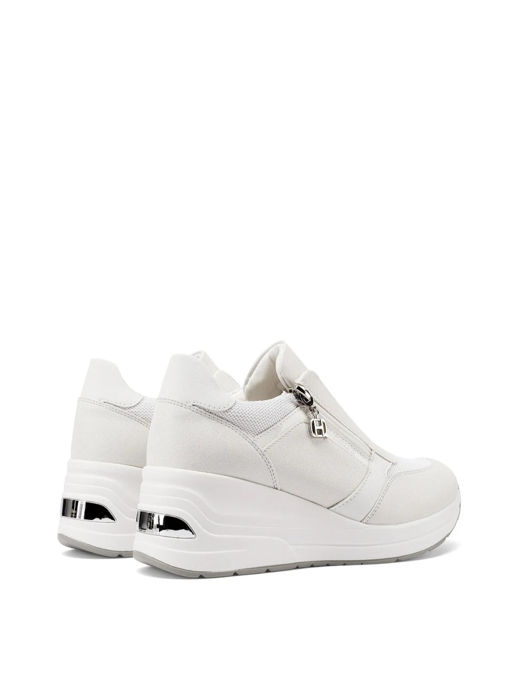 QUEEN HELENA X34-37, Sneaker Donna Con Zip Laterale e Brillantini - Bianco, Beige