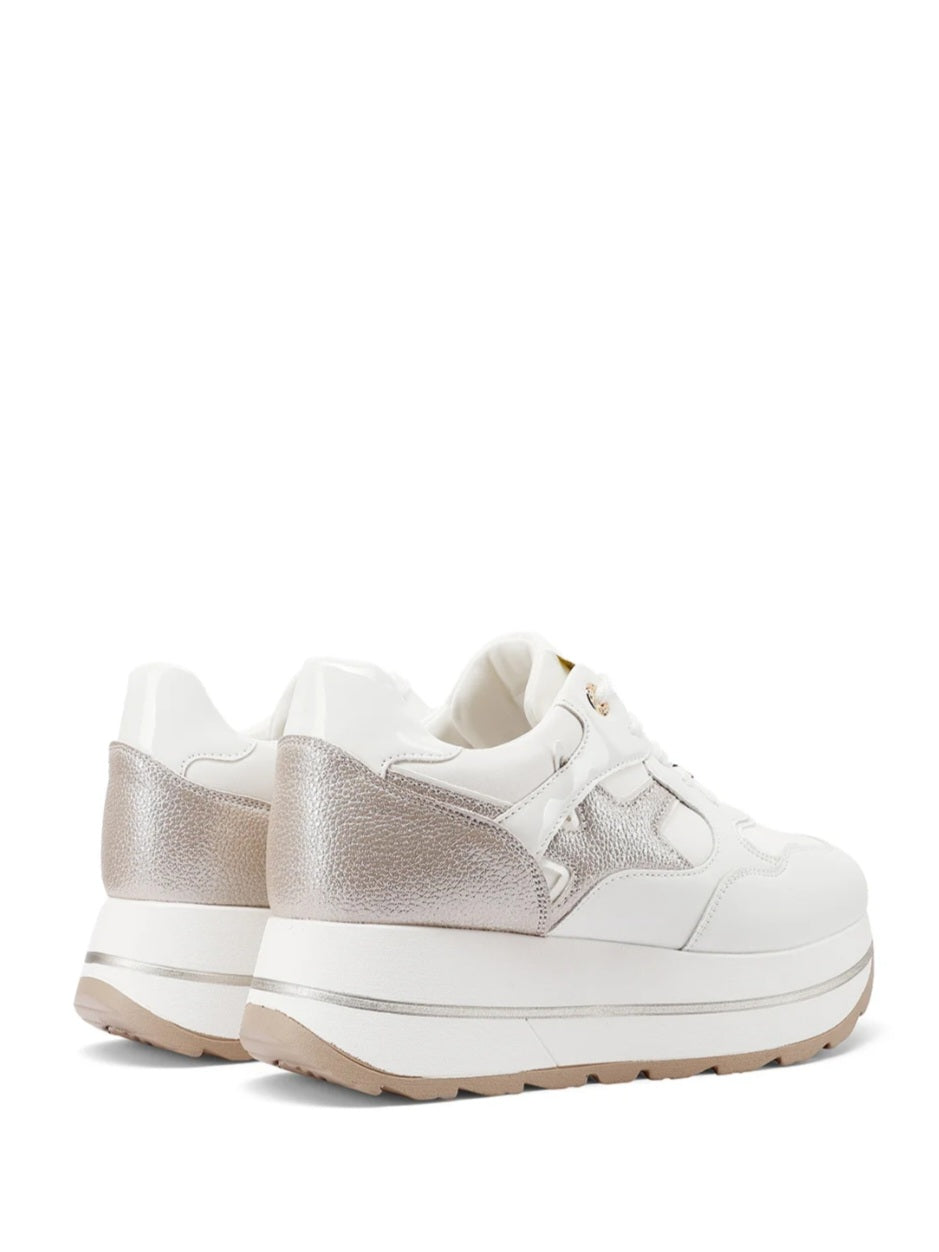 QUEEN HELENA X34-25, Sneaker Donna Platform Con Dettagli Grafici - Beige/Rosa, Bianco/Oro, Beige