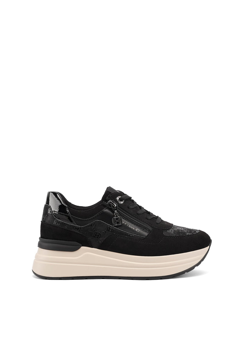 QUEEN HELENA X35-25, Sneaker Donna Platform Taupe Con Zip Laterale - Marrone, Nero