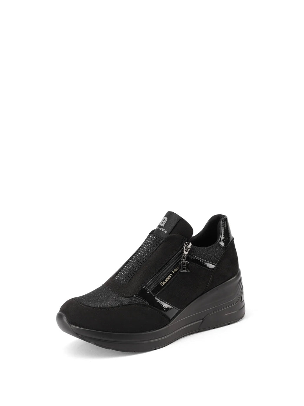QUEEN HELENA (X33-28), Sneaker Donna Con Punta Affusolata e Zeppa - Nero