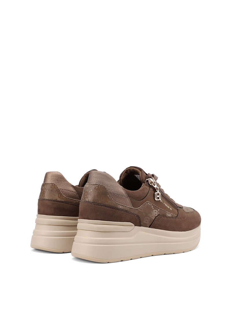 QUEEN HELENA X35-25, Sneaker Donna Platform Taupe Con Zip Laterale - Marrone, Nero