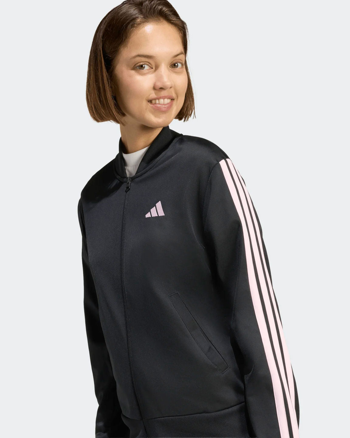 Adidas Essentials 3-Stripes, Tuta Donna Acetata - Nero/Rosa
