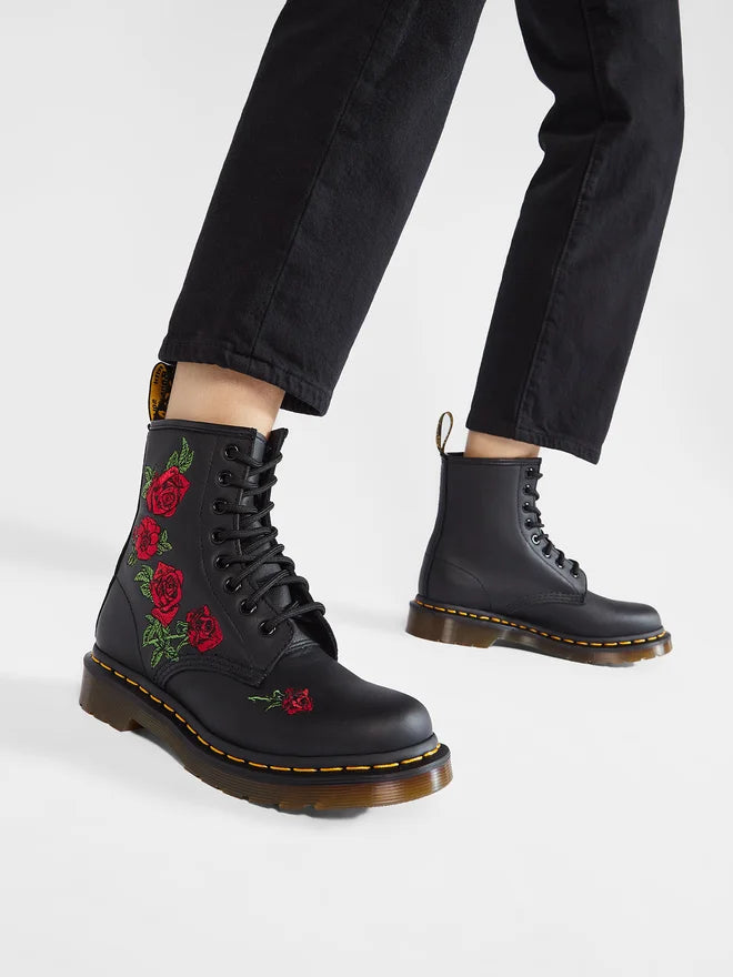 Dr. Martens 1460 Vonda Floral, Anfibi in Pelle Con Fiori - Nero