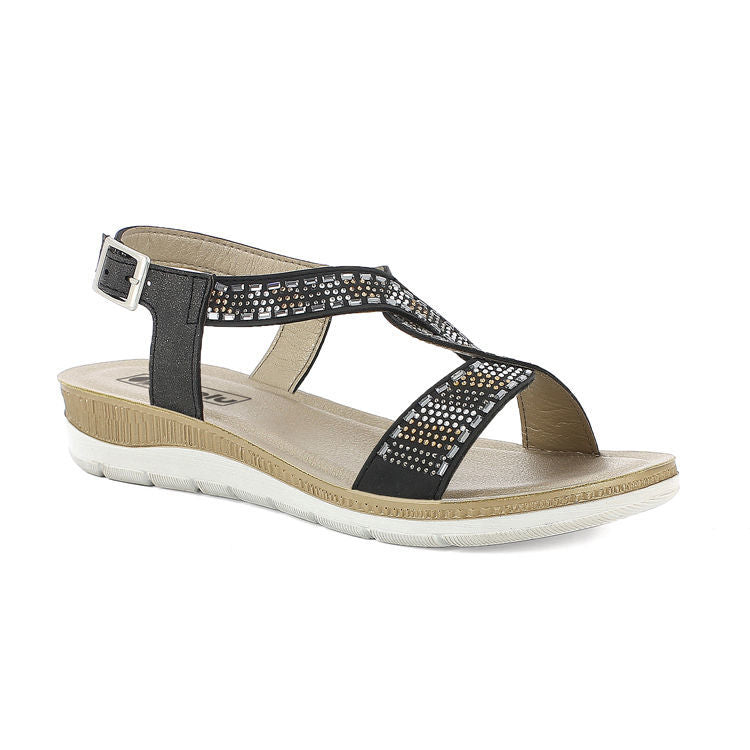 Inblu BV43, Sandali Donna Con Motivo Incrociato e Strass Bicolore - Sabbia, Ghiaccio, Nero