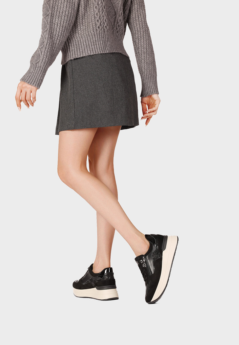 QUEEN HELENA X35-25, Sneaker Donna Platform Taupe Con Zip Laterale - Marrone, Nero